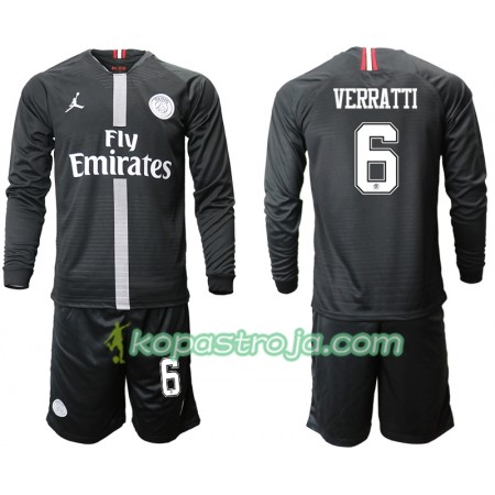 Billiga Fotbollströjor Paris Saint-Germain VERRATTI 6 Jodan Svart Barn Tredje tröja 2018/19 Långärmad